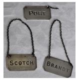 3 Rectangular Vtg Silverplate Decanter Labels/