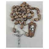 Large 60s Mid Century Wood & Pewter Rosary