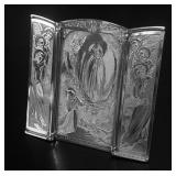 French Silver Triptych Icon, Our Lady of Lourdes