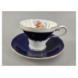 Aynsley Cobalt Blue & Floral Bone China Teacup &