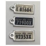 3 VTG Ontario War Amps Key Tags/1961-62-62