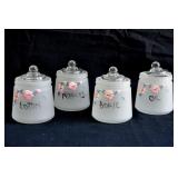 Set of 4, 1930ï¿½s Frosted Glass Nursery Set Jars