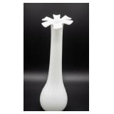 Mid Century White Cased Glass Pedal Rim Vase