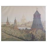 Moscow Kremlin & Moskva River Linocut-Matorin