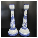 Pair Blue & White Portugal Candlesticks S Miguel