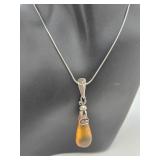 Amber Teardrop Pendant Necklace
