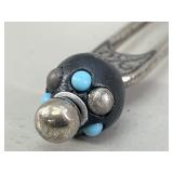 Silver & Turquoise Native Style Hair Fork VTG