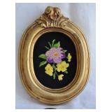 Antiq. Micro Needlepoint Floral Bouquet Tapestr