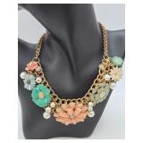 Floral Enamel Statement Necklace vtg