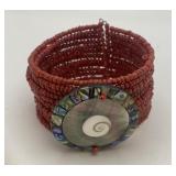 Coral Beads & Abalone Eye of Shiva Bracelet