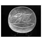 MCM Stylized Sailboat Studio Pewter Dish