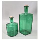 Italian Green Glass Decanters w/Cork Stoppers