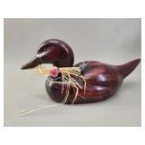 Hand-Carved Mahogany Finished Wood Duck Decoy