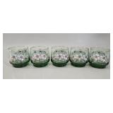 Anchor Hocking Green Floral Roly Poly Glasses -