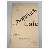 1950s Chopstick Cafe Montreal Menu