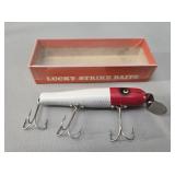 Lucky Strike Red & White Wood Fishing Lure vtg