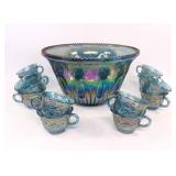 Indiana Glass Iridescent Harvest Blue Punch Set
