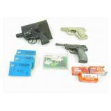 Collection Of 4 Vtg Metal Toy Cap Guns & Caps