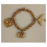 VTG Travel Theme Gold-Tone Charm Bracelet