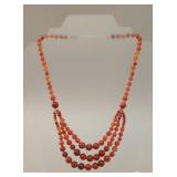Triple Strand Carnelian Bead Necklace