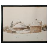 M.S. Martin Winter Barn Landscape Watercolor
