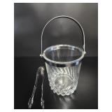Cristal D' Arques Clear Ice Bucket w Chrome Tongs