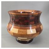 Segmented Multi-Wood Turned Vase Bowl vtg