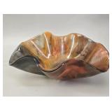 Amber & Charcoal Art Glass Ruffled Bowl