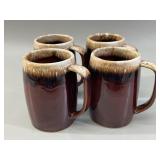 Four Hull Pottery Brown Drip Glaze Mugs