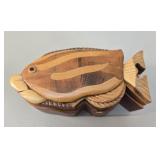 Intarsia Wooden Fish Secret Puzzle Box vtg
