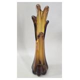 Glass Amber Five-Finger Swung Vase vtg