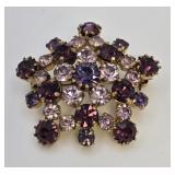 Purple Rhinestone Snowflake Brooch vtg