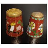 2 Cloisonnï¿½ Bird & Blossom Thimbles