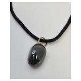 Polished Hematite Pendant Black Cord Necklace