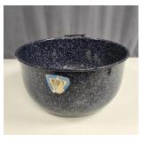 Blue Speckled Enamelware Basin vtg