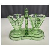 Indiana Glass Uranium Creamer & Sugar on Caddy