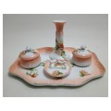 Antique Porcelain Floral Dressage Vanity Set