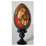 Russian Orthodox Wooden Icon Egg with Stand