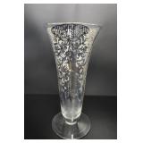 Silver Overlay Floral Glass Trumpet Vase