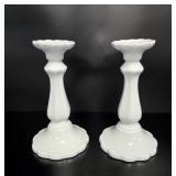 Pair of White Porcelain Baluster Candlesticks