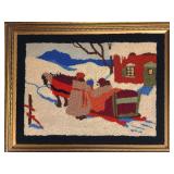 Sleigh Scene Pictorial Hooked Rug