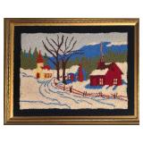 Pictorial Rural Winter Landscape Hooked Rug