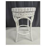 Retro White Round Wicker Side Table