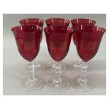 Tiffin Glass Gold Filigree Ruby Water Goblets