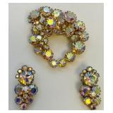 VTG TRIAD Aurora Borealis Wreath Brooch & Earrings