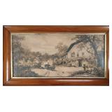 19thC European School Sepia Tone Village Scene