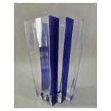 Krosno Poland Cobalt Blue Striped Art Glass Vase