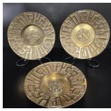 Vintage Korean Solid Brass Shou Symbol Dish Set