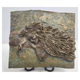 Signed 1987 Girl Laying Down Bronze Plaque