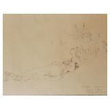Old sketch on paper signed laying woman